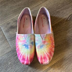 BOBS from Skechers Pink and Yellow Flats with Tie-Dye Design